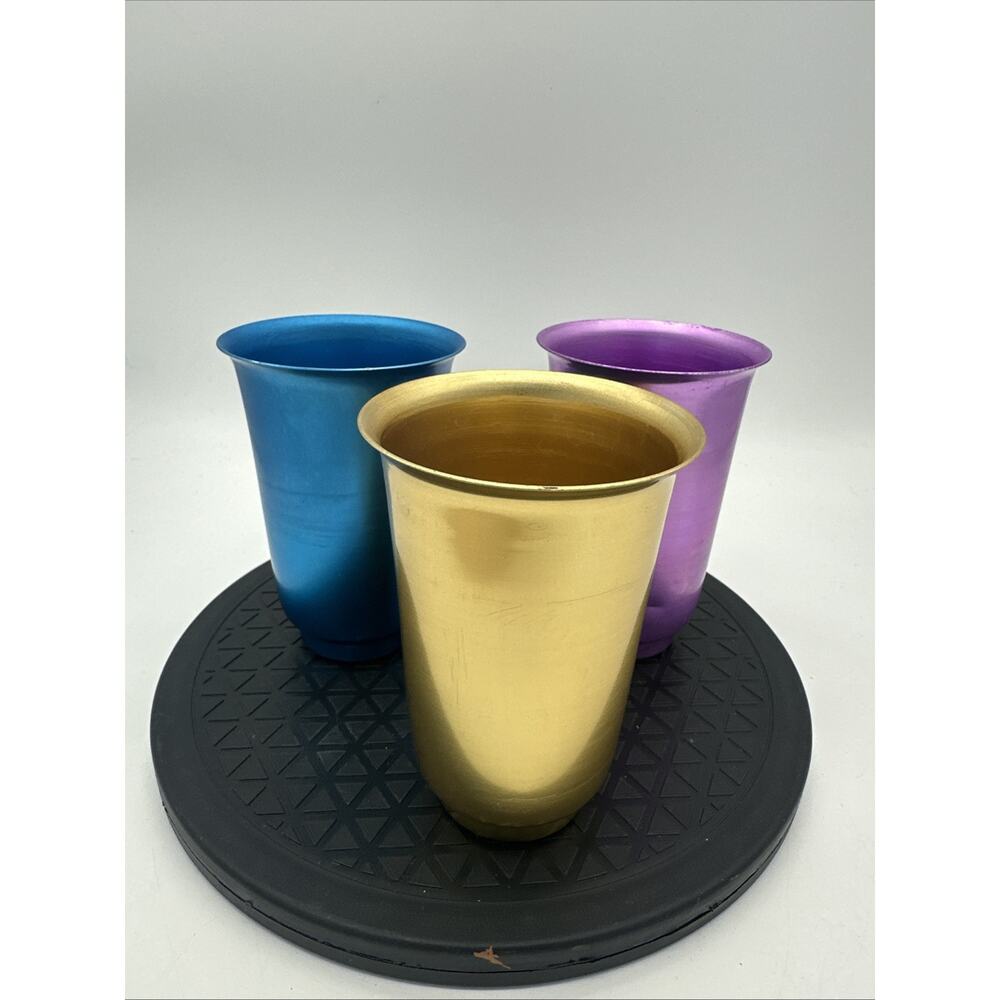 3 Vintage Footed Stackable Anodized Aluminum 5" Tumblers